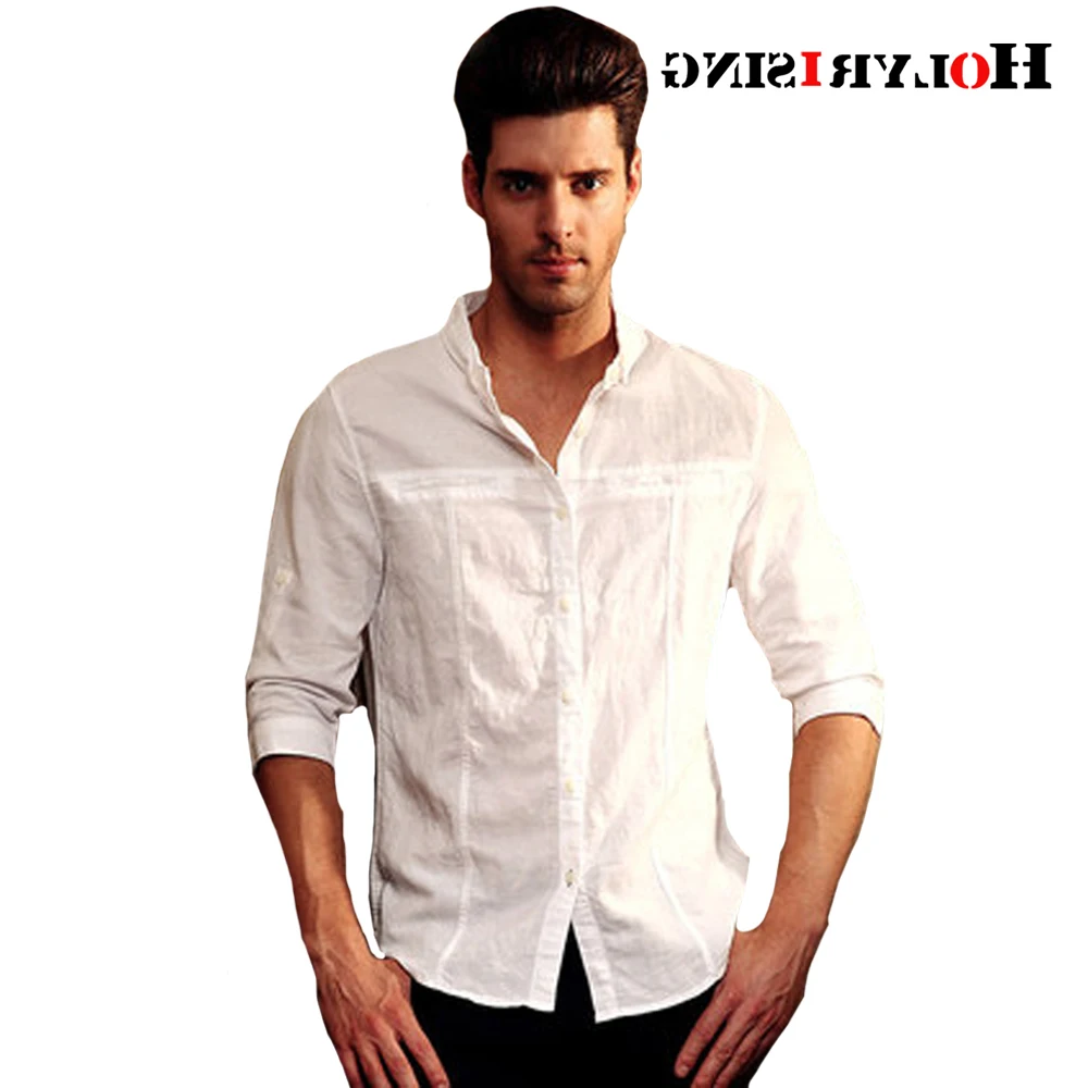 

Summer Men Shirts Linen Three Quarter Sleeve Bottoming Shirt Comfortable Classic Designer Thin Dress Streetwear 19157