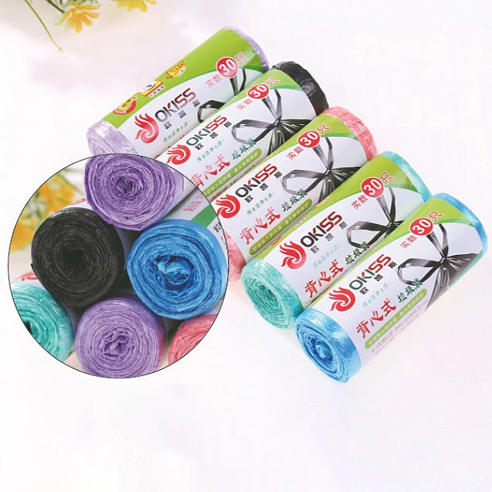 Portable 1Roll/30Pcs Disposable Waste Bin Trash Holder Garbage Thickened Handle Bag Pouch | Дом и сад