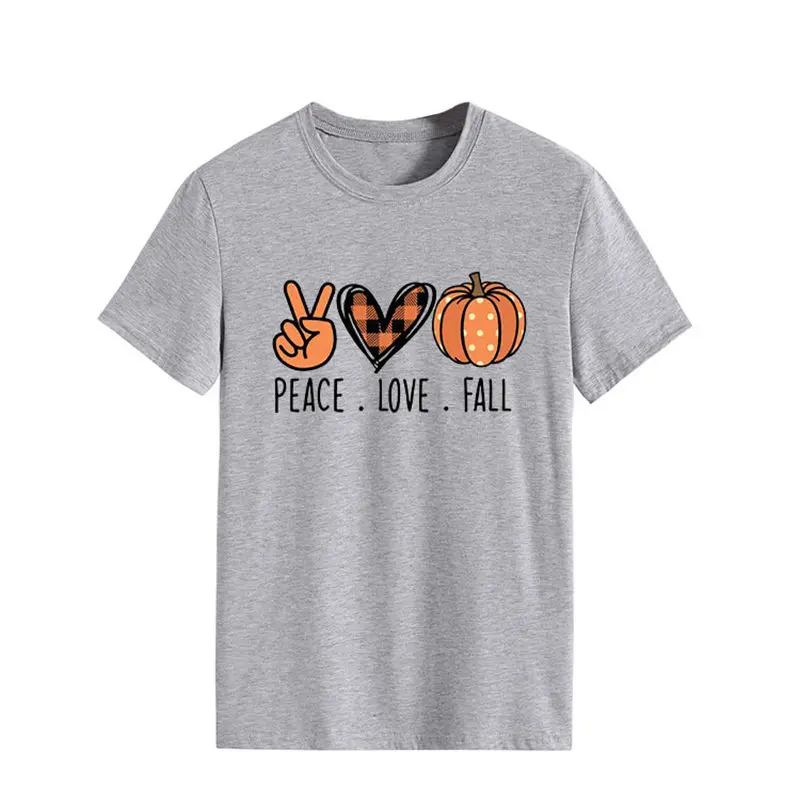 

Women Peace Love Pumpkin Aesthetic Hipster Ladies Slogan Streetwear Graphics Tee Casual Top Trendy Crew Neck Floral T-Shirt