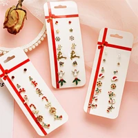8pairset cute santa claus earrings lovely snowman elk tree bell new year gifts christmas earrings jewelry gifts for women girls