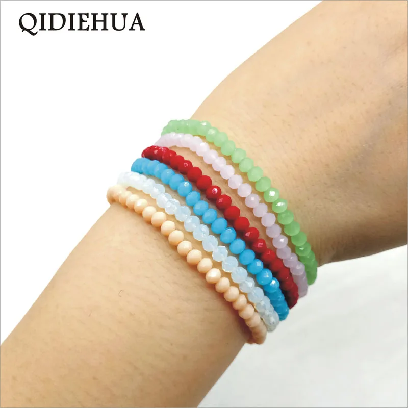 

3pcs/lot Fashion Crystal Bracelet Handmade Beaded Bracelet 15 Colors Beaded Bracelets For Woman Girl shiny Crystal Bracelet
