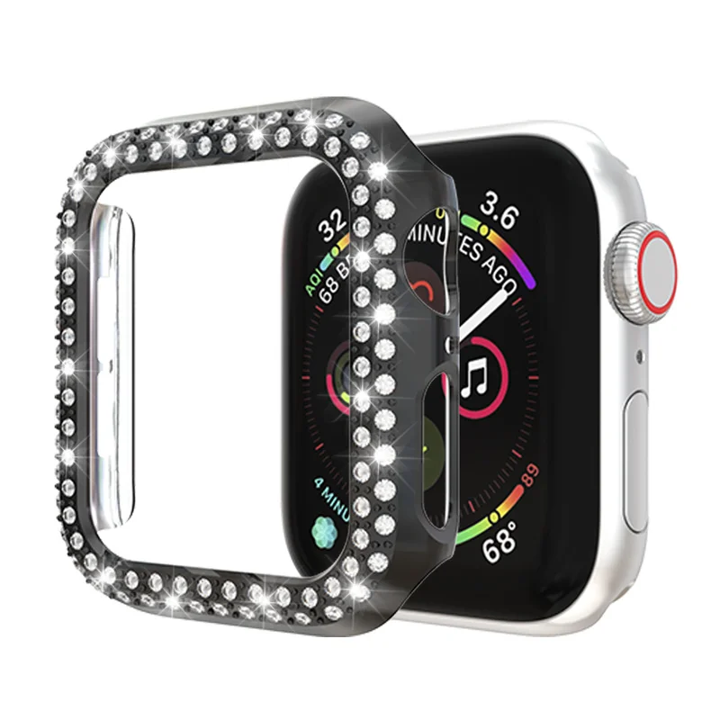 Двухрядный Алмазный чехол для часов Apple Watch 38 мм 42 40 44 IWatch серии 5 4 3 2 1 Блестящий