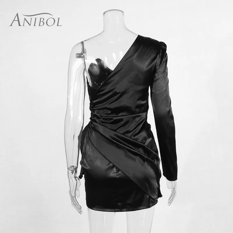 

Sexy Women Dress Elegant One Shoulder Long Sleeve Suit Jacket Deep V-Neck Patchwork Party Dress