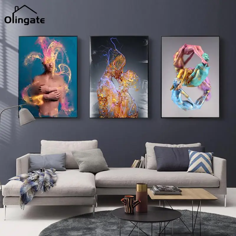 

Metal Portrait Canvas Painting Abstract Golden Lover Kiss Wall Art Posters and Prints Art Pictures for Living Room Home Decor