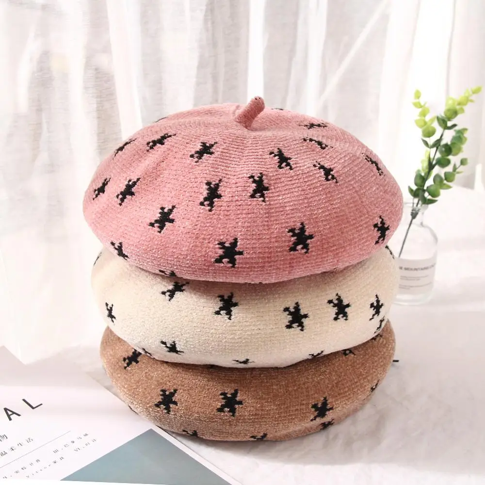 Вышивка звезды мода берет осень зима женский картина головной убор художника