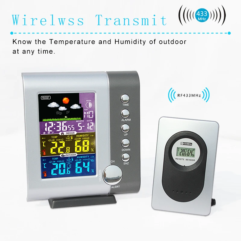 Метеостанция JIMEI H105G с цветным беспроводным ЖК-дисплеем комнатный и уличный