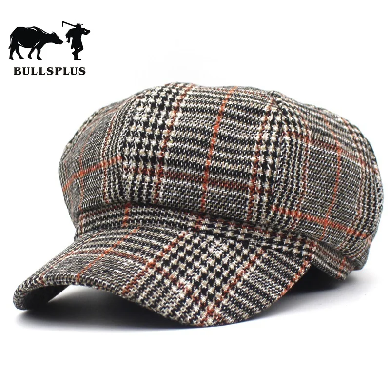 

The new thousand bird octagonal hat lady autumn and winter beret fashion retro lattice duck tongue hat painter hat