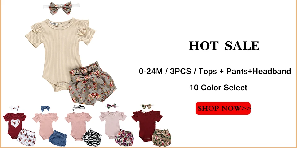 Newborn Baby Girl Clothes Set Summer Infant Outfits Solid Color Romper Flower Shorts Headband Fashion 3Pcs For Toddler Clothing baby clothes in sets	