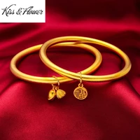 kissflower br178 fine jewelry wholesale fashion woman birthday cat wedding gift matte round fu lotus 24kt gold bracelet bangle