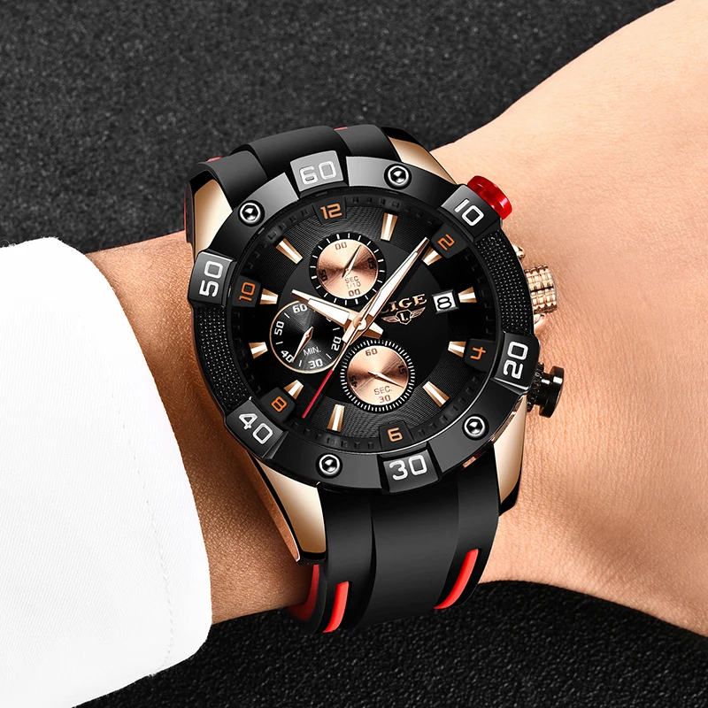 Часы наручные LIGE Мужские кварцевые модные брендовые Роскошные