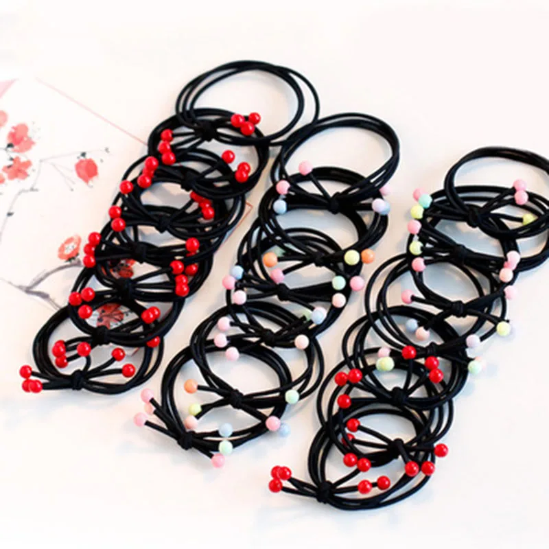 10 шт./лот аксессуары для волос из бисера резинка трех нитей узелкованная черная