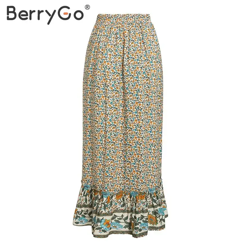 BerryGo богемная длинная юбка с цветочным принтом женская повседневная для пляжа