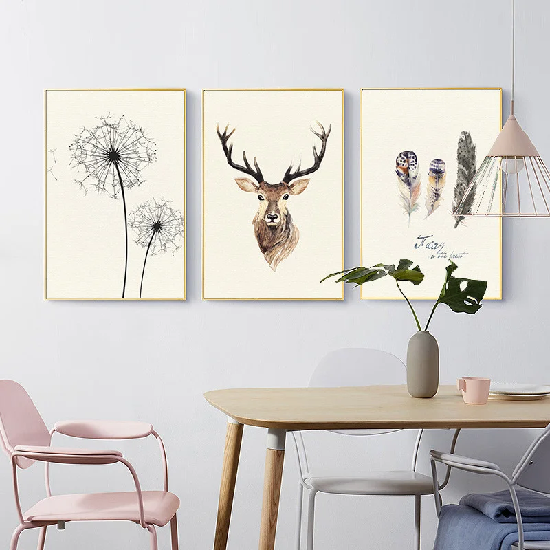 Картина на холсте с изображением северных оленей бабочек и одуванчиков