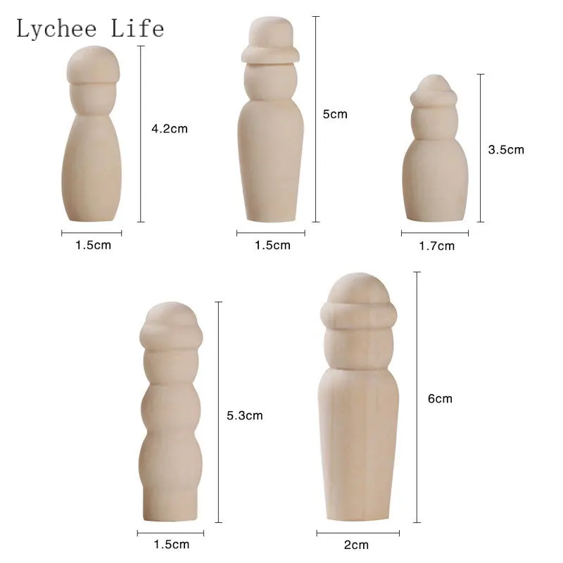 Lychee Life 10Pcs/set Peg Dolls Unfinished Wooden People Craft Family Set Handmade Accessories Figures Doll Bodies Home Decor - купить по