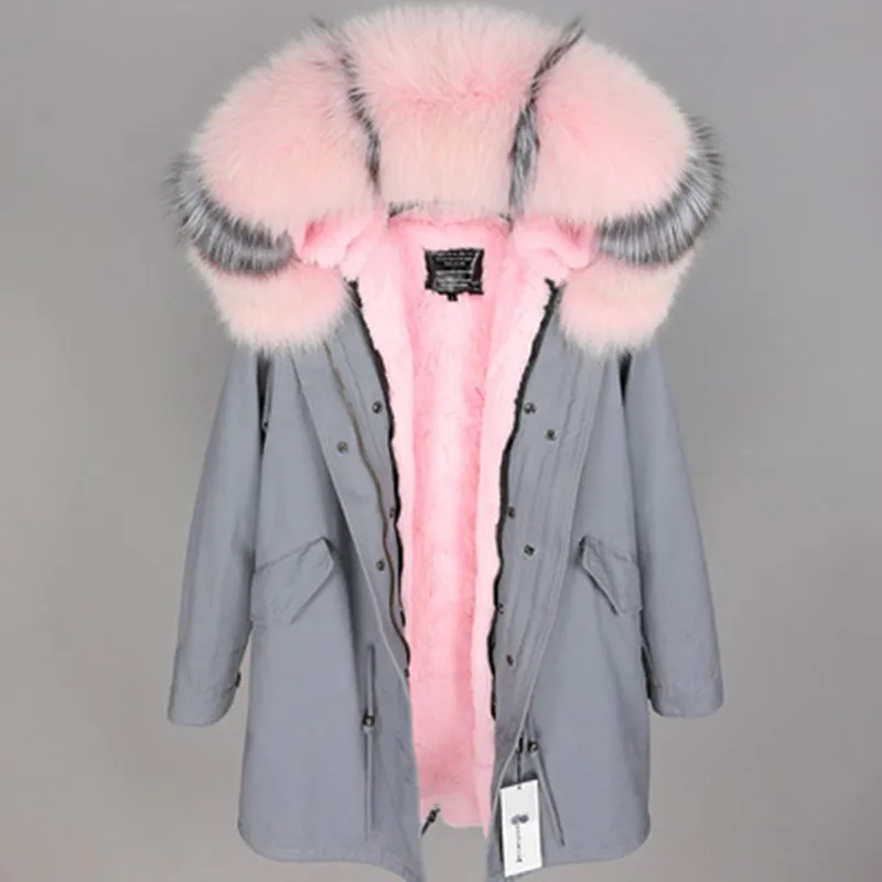 

2020 Real Fur Coat Winter Jacket Women Long Parka Waterproof Big Natural Fox Fur Collar Hood Thick Warm Faux Rabbit Fur Liner