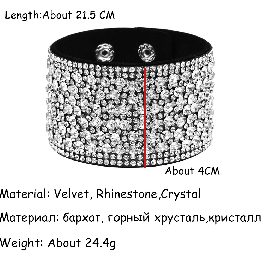 

LUBINGSHINE Leather Rhinestones Wide Bracelets&Bangles Women Girls Handmade Men Charms Bracelet Wristband Party Jewelry Gift