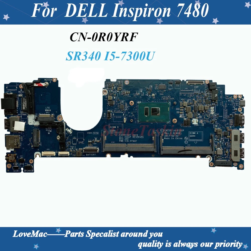 

High qulaity CN-0R0YRF For DELL Inspiron 7480 Laptop Motherboard CAZ20 LA-E132P SR340 I5-7300U DDR4 100% Tested
