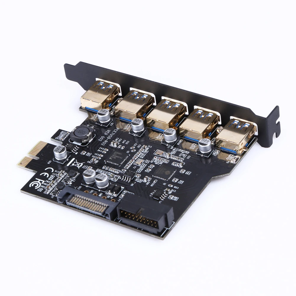 

Super Speed PCI-E to USB 3.0 19-Pin 5 Port PCI Express Expansion Card Adapter SATA 15Pin Connector with Driver CD for Desktop