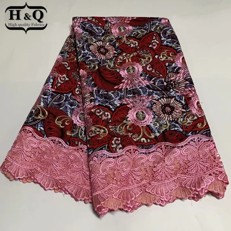 

H&Q popular african batik lace wax fabric 100% cotton embroidered 6 yards/pcs nigerian guipure laces water soluble fabrics H1008