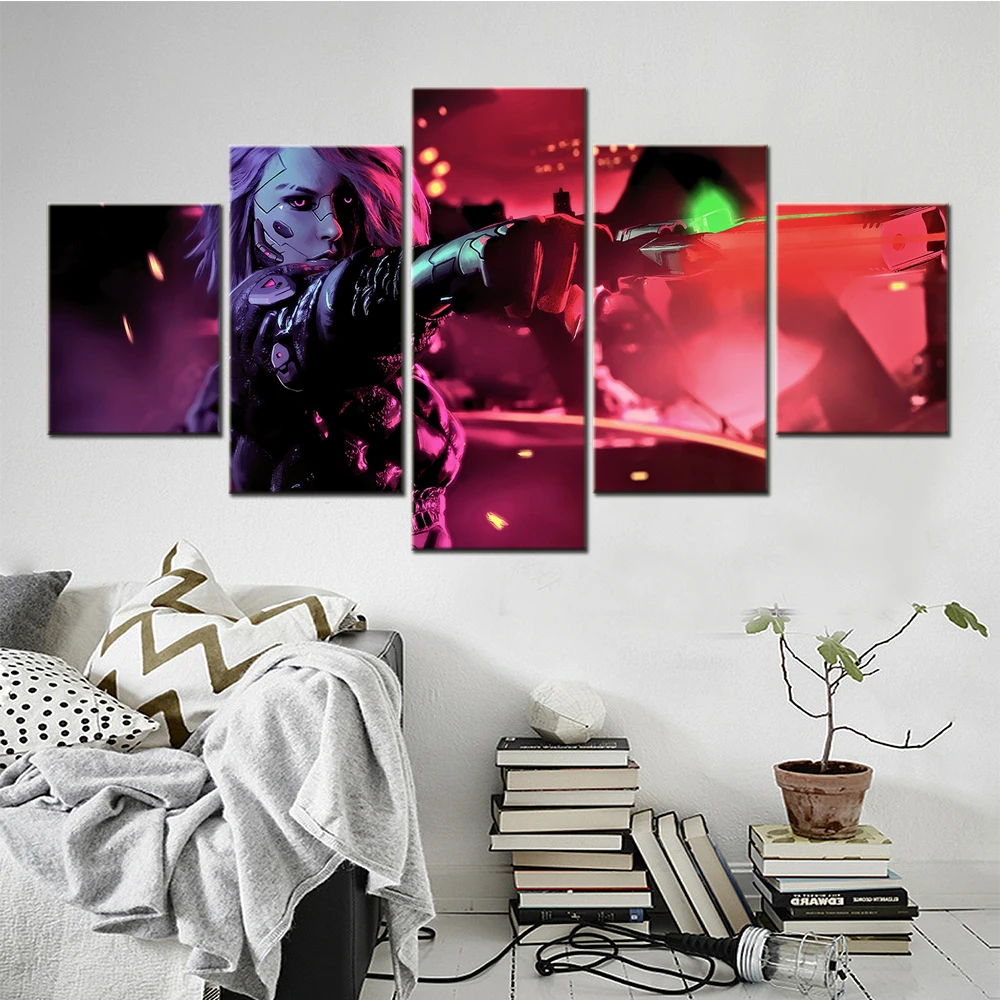 

Canvas Painting 5 Piece Female robot weapon posters Art Living Room Decoration Decorative Wall Pictures Framework Anime Figure