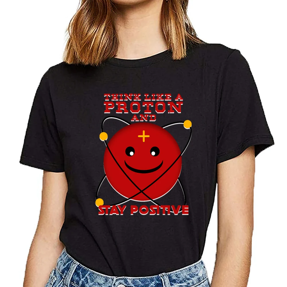 Женская футболка с надписью be like a proton and stay positive Fashion White Custom|Футболки| |