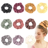 women vintage pu leather hair scrunchies big solid plain rubber bands stretch comfortable elastic hair bands basic hair holder