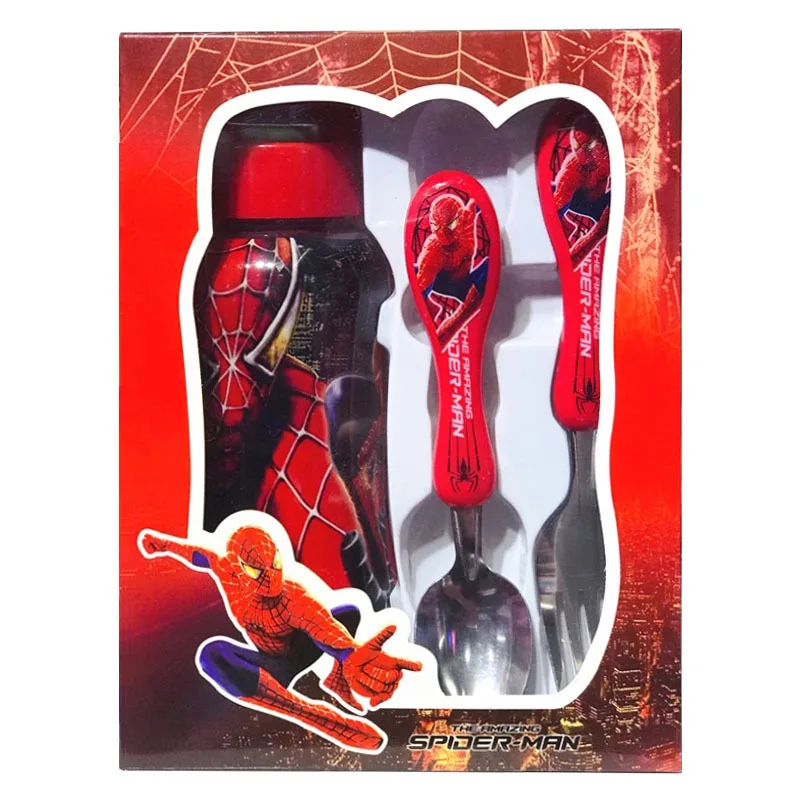

Disney Set Tableware Frozen Spiderman Cars Cartoon Fork Spoon Water Water Cup 3-piece Suit Children's Boutique with Box Gift