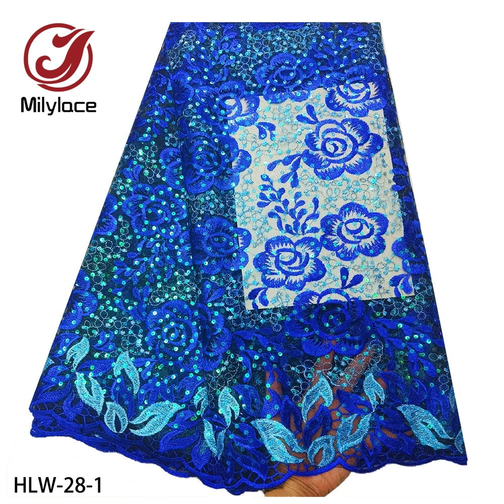 

High Quality African Lace Fabric 2020 Latest Lace Fabric with Sequins Embroidered Nigerian Lace Fabric for Party HLW-28
