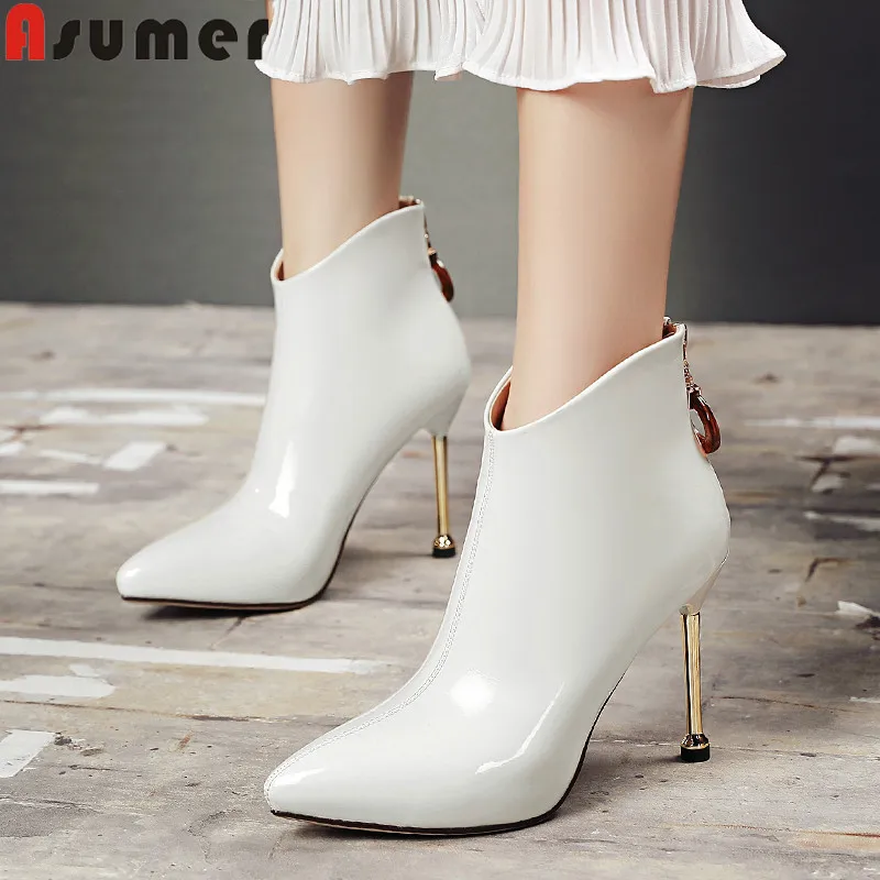 Женские ботильоны на шпильке ASUMER с острым носком молнии размеры 34 40 Осень зима