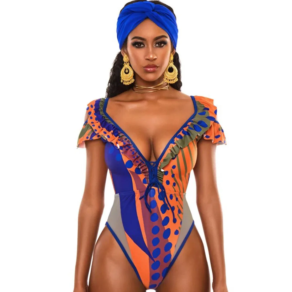 Сетчатый Африканский купальник Цельный новинка 2020 Монокини пуш ап с оборками