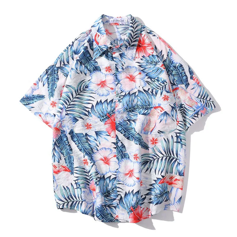 Men Shirt Short Sleeve 2021 New Arrival Summer Loose Flowers Leaves Handsome Male Shirt Thin Student Korean Style Hot Sale S25