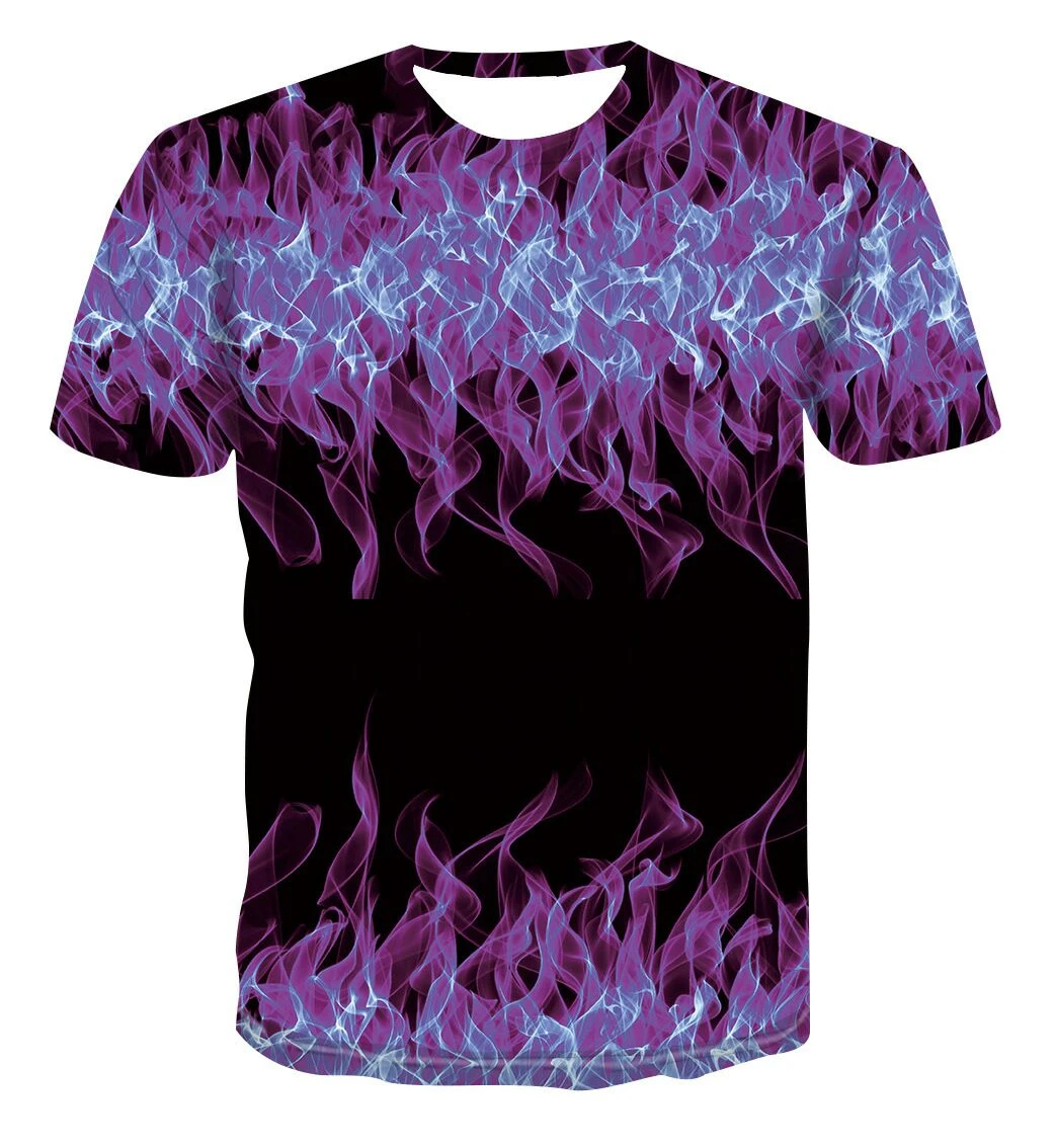 

High Quality Fashion Sales Men's New Summer T-shirt With Round Neck Short Sleeve Blue green red purple Flame 3D Printed Top 2021