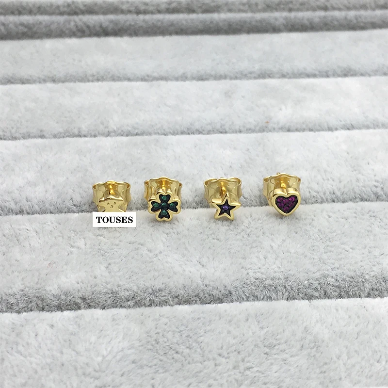 

Touses Spanish Quality New S925 Sterling Silver Bear 1:1 Heart-shaped Star Flower Earrings Sweet Small Fresh Jewelry