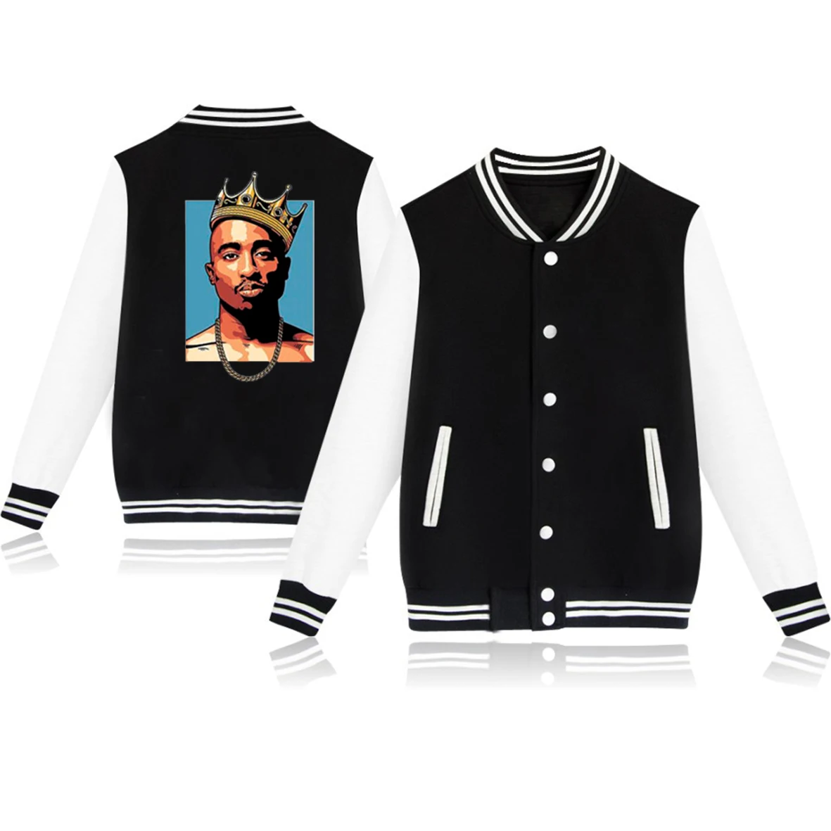 

2021 New Jay Z 2pac Rib Sleeve Cotton Hiphop Logo Single Breasted Casual Bomber Baseball Jacket Unisex Loose Cardigan Coat