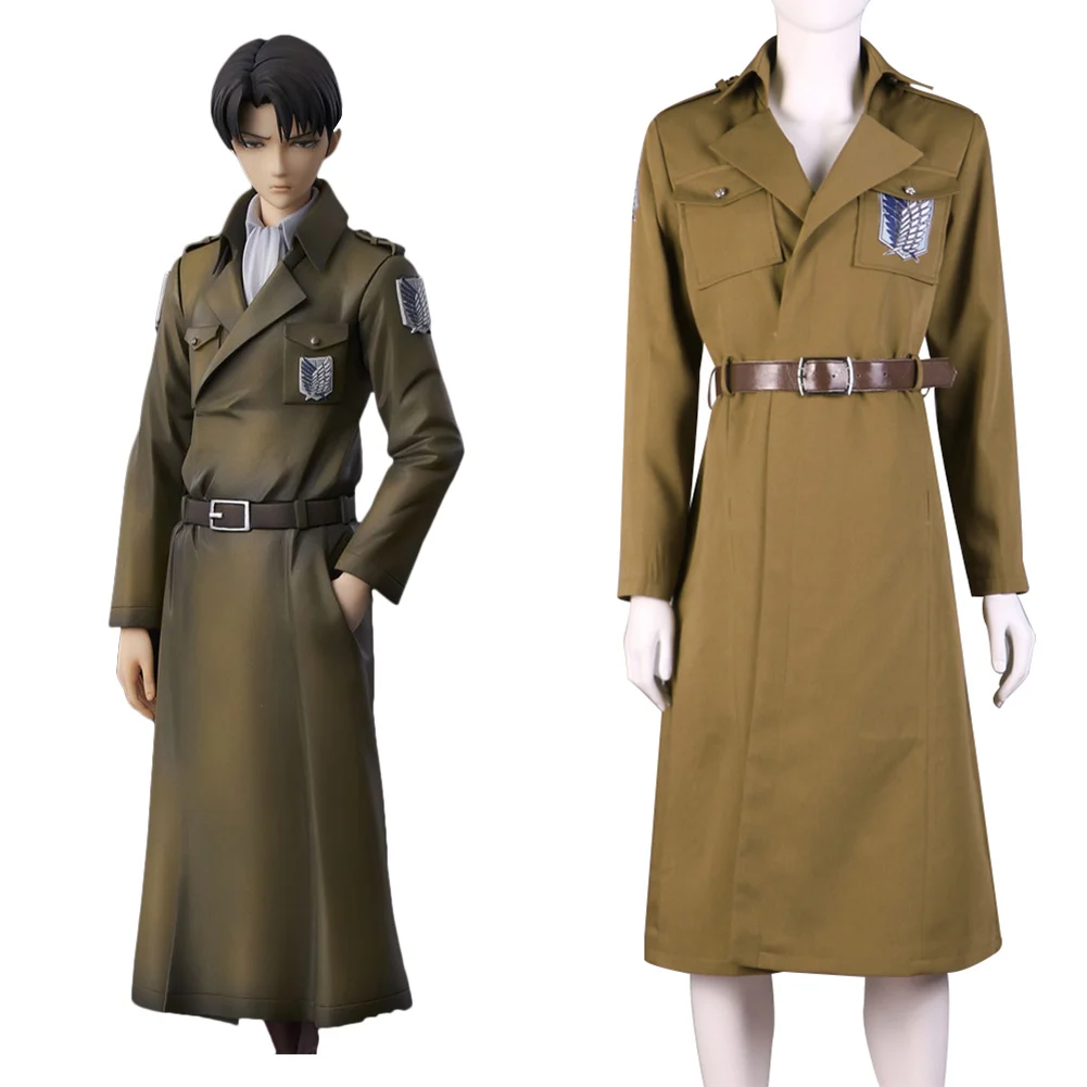 

Attack on Titan Cosplay Levi Trench Jacket Scout Legion Uniform Coat Halloween Carnival Clothing for Men