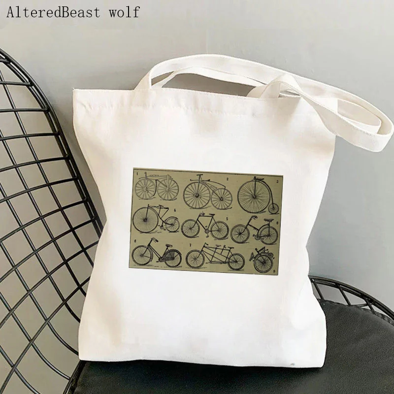 

Women Shopper bag Antique Bicycles Printed Kawaii Bag Harajuku Shopping Canvas Shopper Bag girl handbag Tote Shoulder Lady Bag