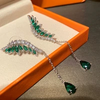 bilincolor fashion green long dangling wing earring for women