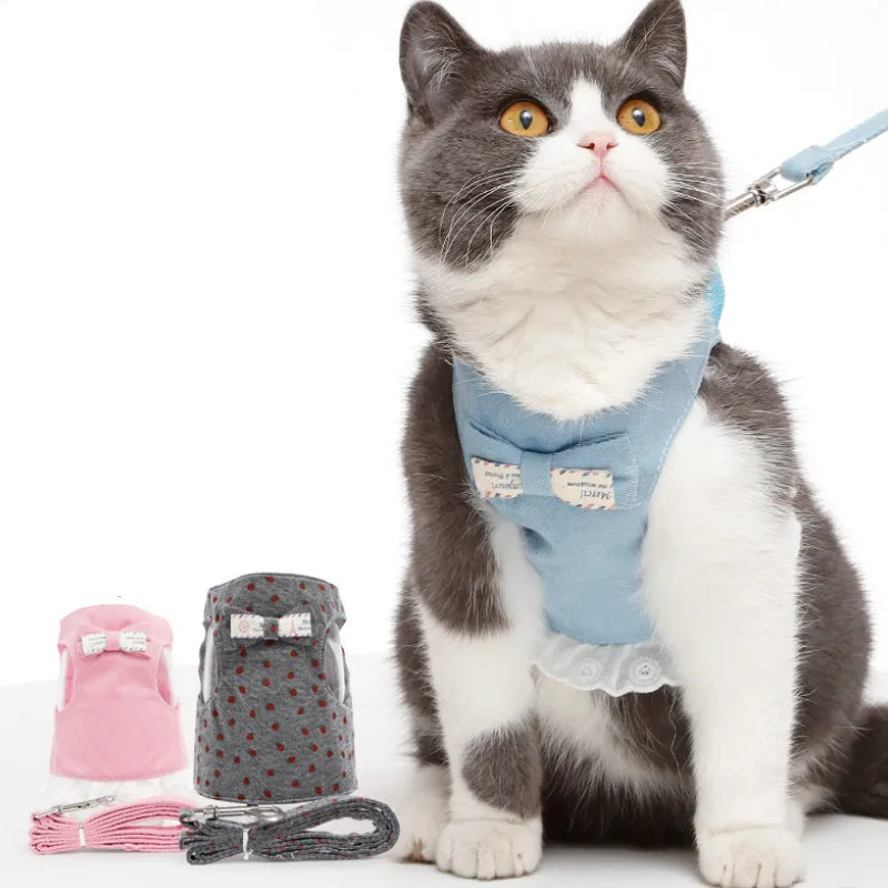 

Pet Supplies Cat Harness Cat Leash Set I-Shaped Chest Strap Cotton Lace Harness Velcro Design Adjustable Bust Cat Leash