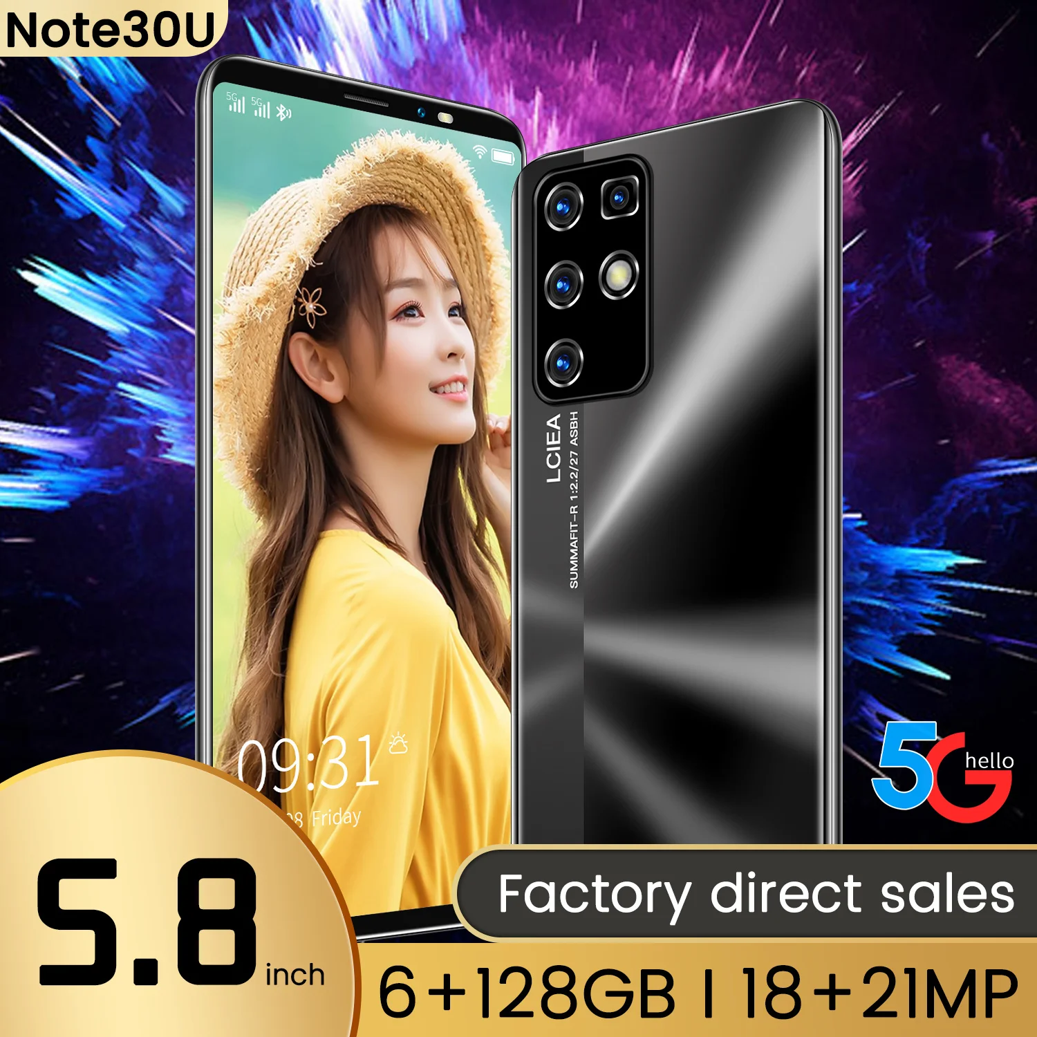 

Note30U Smartphones 4500mAh 6+128GB 5.8Inch Mobile Phones 18MP +21MP HD Camera Android10 Global Version Dual SIM 5G Cellphones