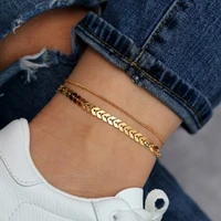 bohemian double layers chain anklets for women gold color summer ocean beach anklet bracelet foot leg chain jewelry 2021