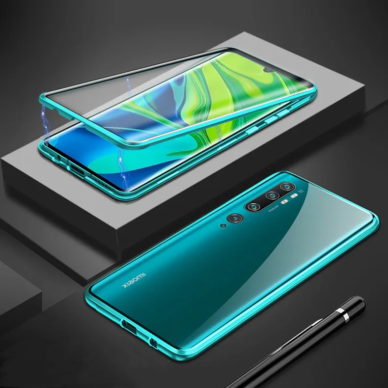 Двухсторонний чехол из закаленного стекла для Xiaomi mi note 10 pro, магнитный чехол для телефона NUL 10 10, чехол xio mi note 10, металлический чехол - Цвет: green