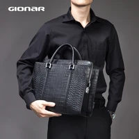 gionar genuine leather shoulder bag men briefcase with wallet luxury brand crocodile pattern cowhide laptop bag maletin hombre