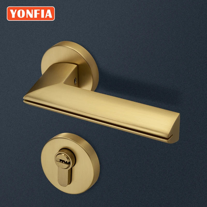 

YONFIA 8032 Brushed Brass Modern Security Locks for Home Door Handle Gold for Bedroom Door Handle with Lock Mortise Door Lock