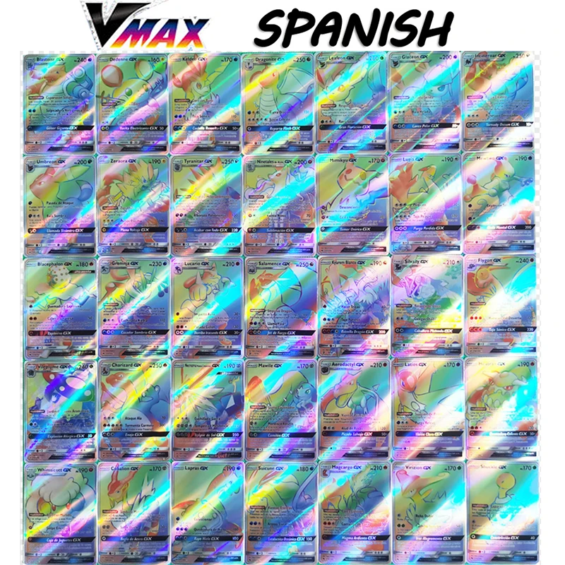 Spanish Pokemon Flash Rainbow Card VMAX GX Basic V Entertainment Collection Board Game Battle Kid Toy Gift | Игрушки и хобби