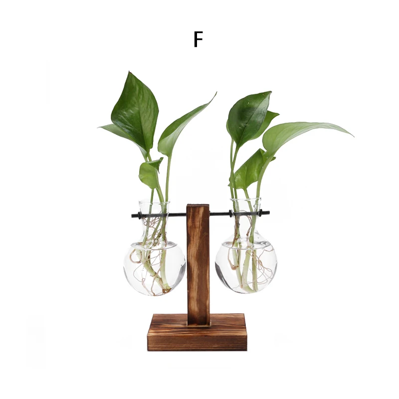 Hot Sale Glass And Wood Vase Planter Terrarium Table Desktop Hydroponics Plant Bonsai Flower Pot Hanging Pots With Wooden Tray | Дом и сад