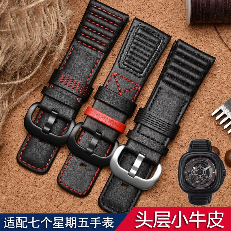 Genuine Leather Watch Strap for Seven Friday Watchband Cowhide Q2 P1 Series Men's Leather Strap Watch Accessories 28mm