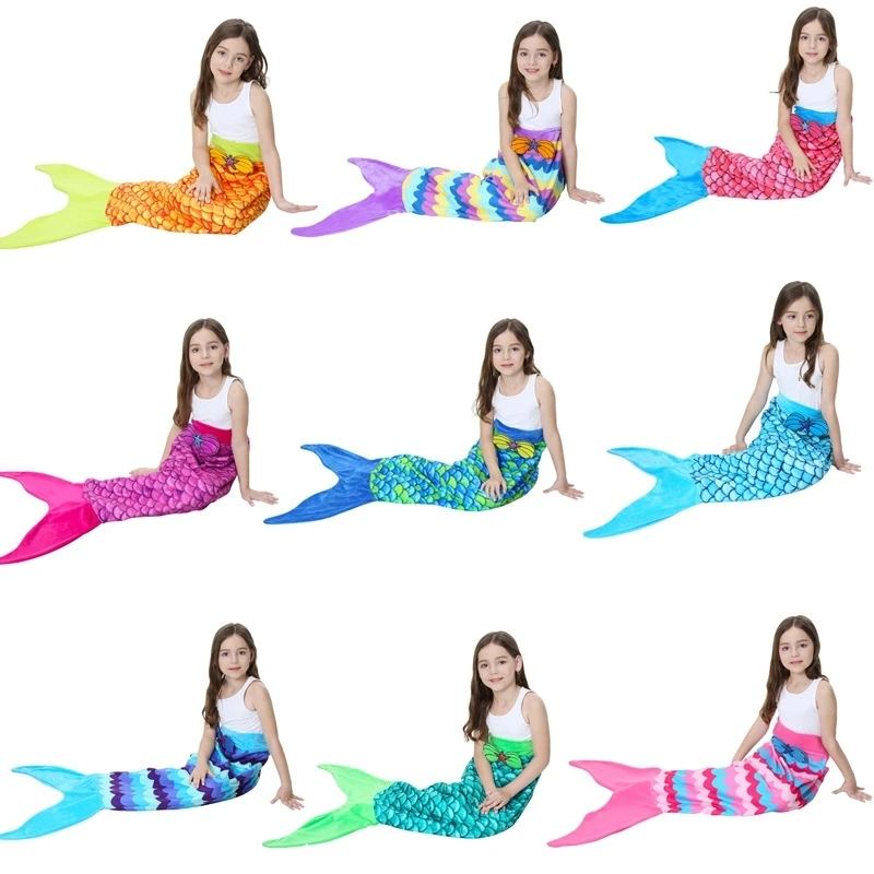 Manta de cola de sirena para ni&ntilde;os y adultos, manta de ganchillo de punto supersuave para todas las estaciones, 15 colores-0