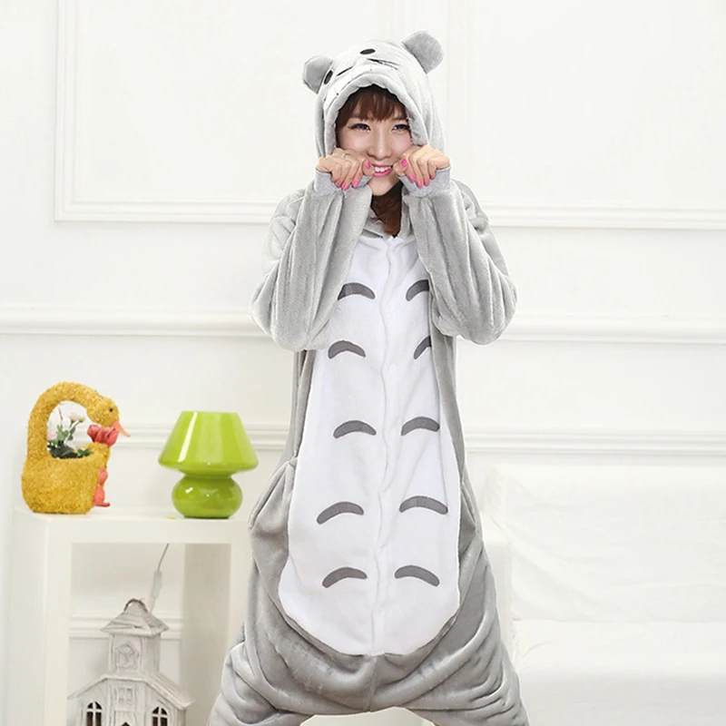 Totoro Onesies Adult Pajamas Unisex Anime Cosplay Party Wear Animal Pyjamas Children Kids Pajamas Sleepwear Flannel Jumpsuits