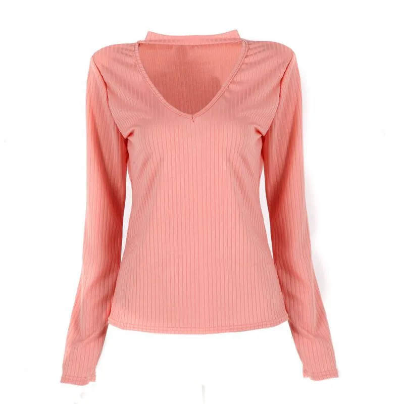 

Hot 2020 Spring Women Slim Sweater Hanging Neck V Neck Pullover Long Sleeve Casual Solid Color Sweater Tops