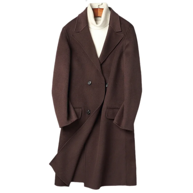 

AYUSNUE 2020 New 100% Wool Coat Men Double Breasted Long Jacket Korean Overcoat Mens Jackets and Coats B19N007090A KJ4277